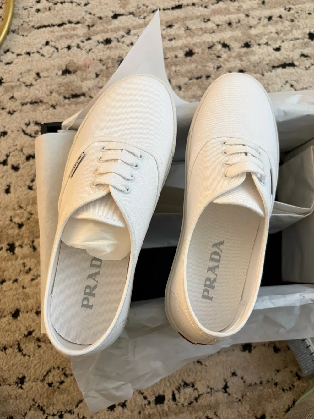 Authentic Prada Drill Lace-Up Sneakers Designer Keds size 8.5 in White